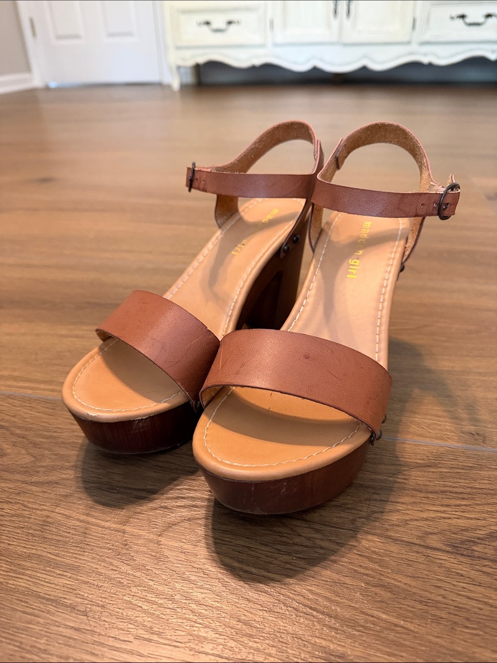 Madden Girl Brown Tan Platform Ankle-Strap Sandals